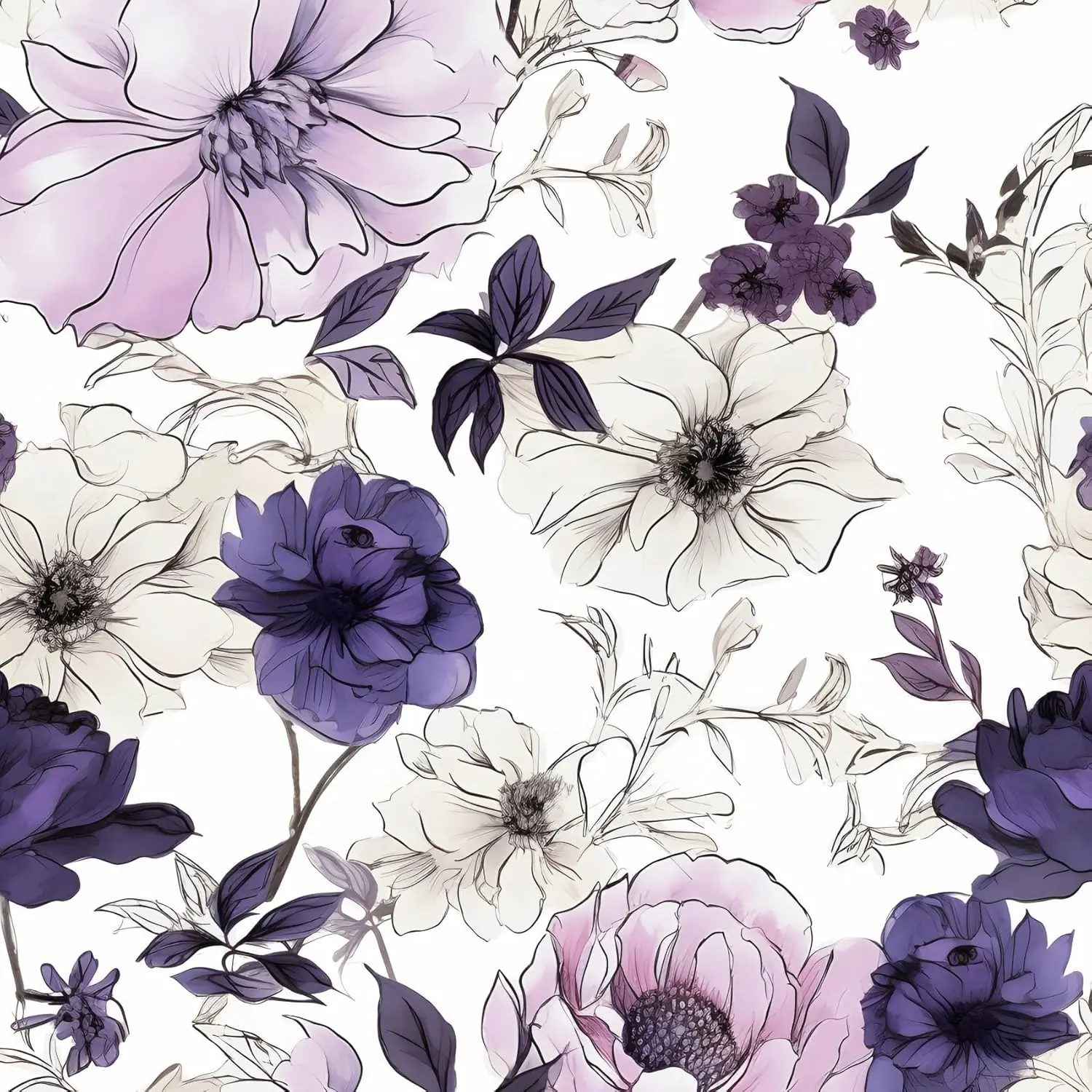 

Watercolor Floral Peel and Stick Wallpaper 17.5"x393.7" Purple White Pink Flower Contact Paper for Bedroom Shelves Cabinet