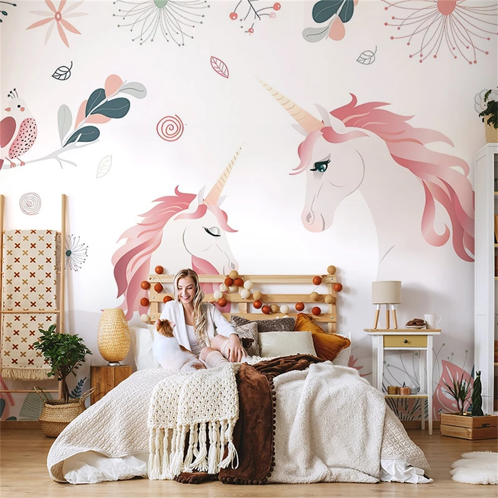 custom Simple unicorn mural American cartoon wallpaper for children's room art wallpaper bedroom TV background home improvement