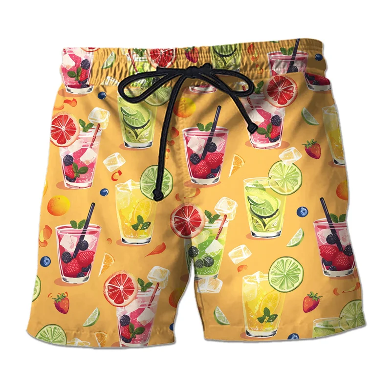 Fashion Hawaii Fruit Beverage Graphic Beach Shorts For Men Cocktail 3D Print Short Pants Casual Vacation Party Loose Swim Trunks