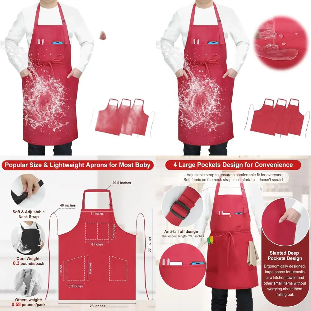 

Dual-Layer Waterproof & Oil-Resistant Chef Aprons with 4 Pockets, Adjustable for Men & Women, Ideal for Cooking, Baking, Grillin