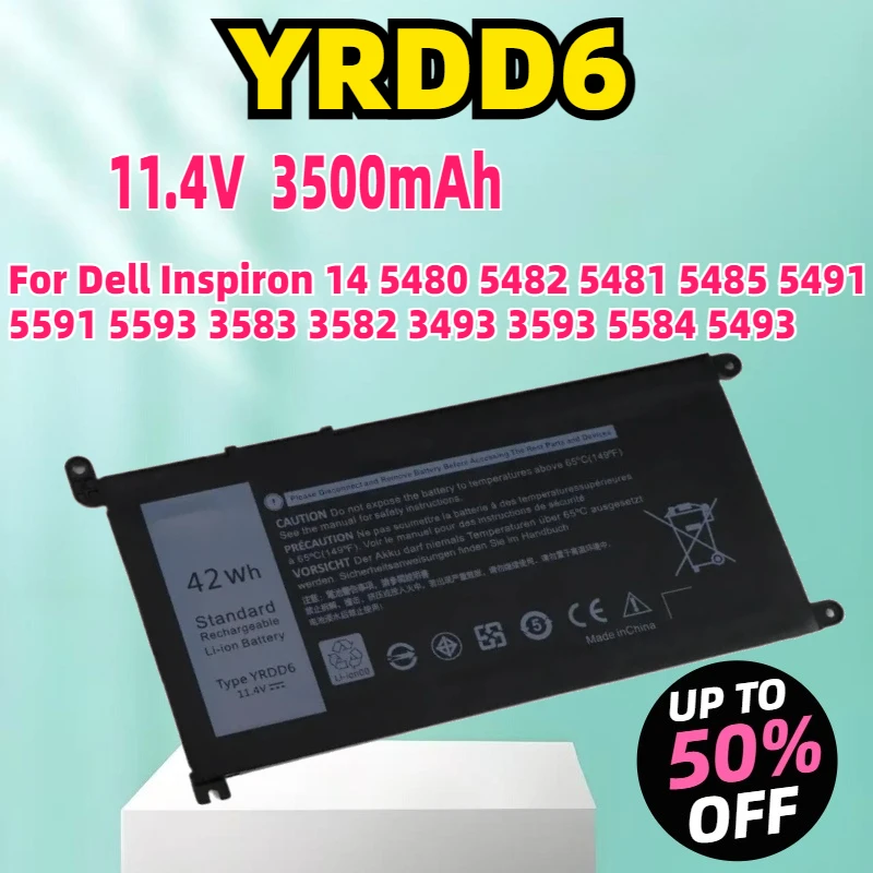 

New YRDD6 11.4V 42Wh Laptop Battery For Dell Inspiron 14 5480 5482 5481 5485 5491 5591 5593 3583 3582 3493 3593 5584 5493