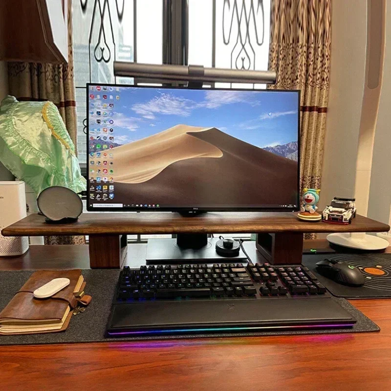 

Sale Good Quality Nordic Computer Monitor Mounting Bracket Rubber Wood Black Walnut Colour Desktop Screen Storage Support Base