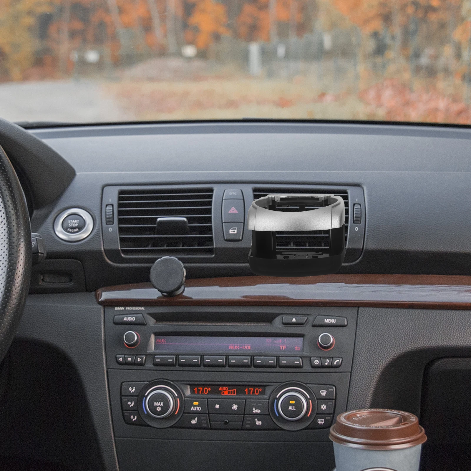 

2Pcs Car Cup Holder Black Grey Air Vent Bottle Travel Drink Phone Compatible Stylish Durable Easy Clean Versatile