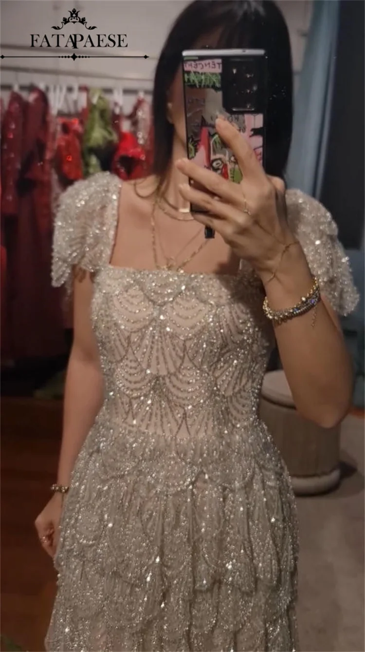 

FATAPAESE Haute Couture Dress Exquisite Beads Stones Tiered Evening Prom Dresses Luxury Arabic Dubai Dresses for Wedding Party