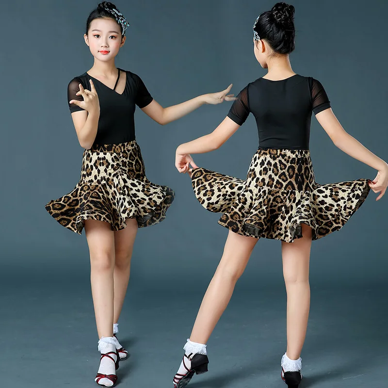 Новый костюм для латинских танцев, детский летний костюм с короткими рукавами, костюм с юбкой на подтяжках для девочек