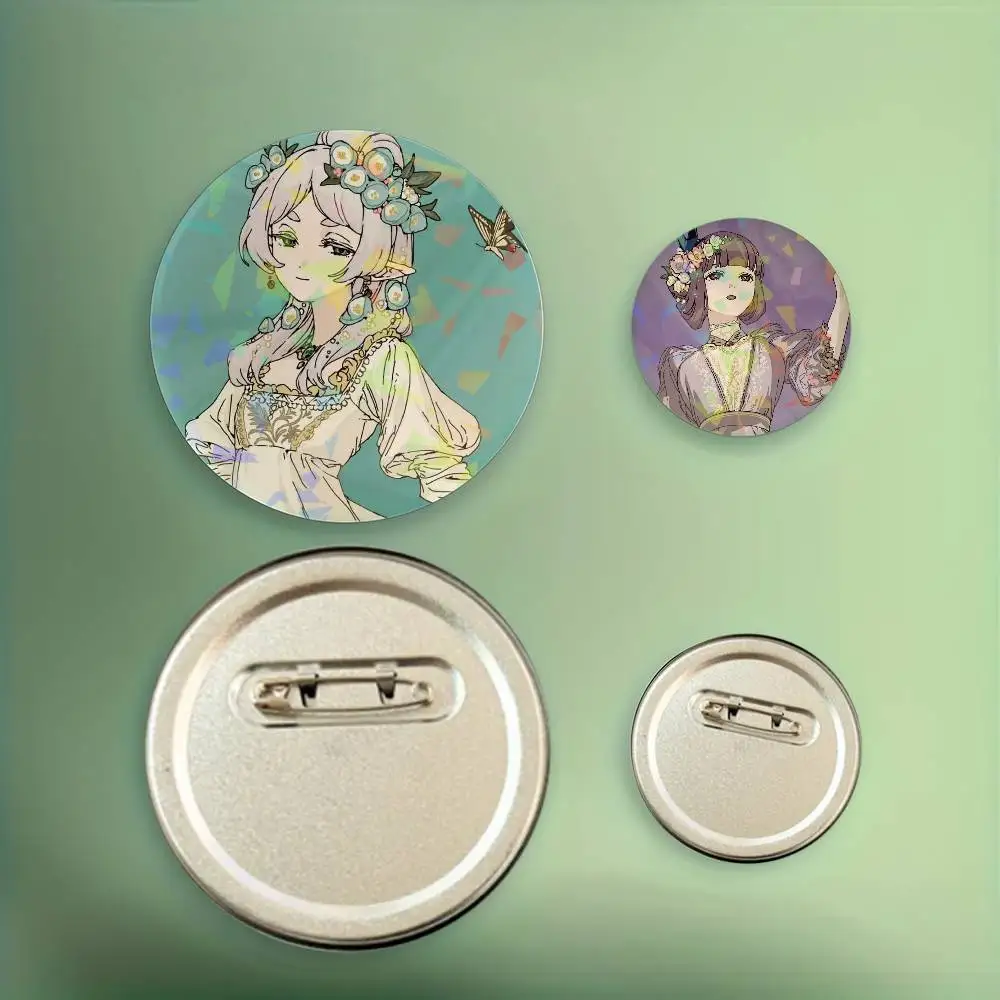Anime Frieren Beyond Journey's End Round Badge Lapel Pins for Backpacks Briefcase Laser Brooch Clothes Gifts