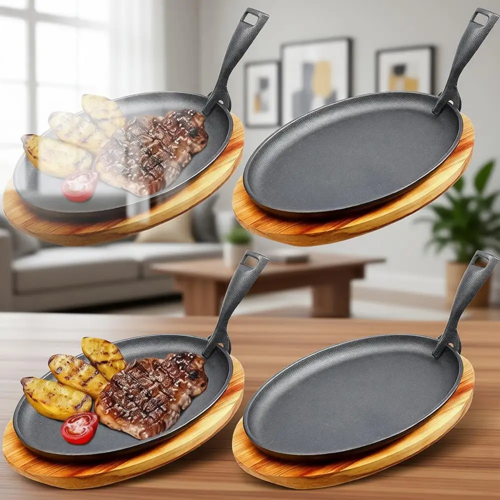 

Набор из 4 чугунных сковородок - 10,63 x 6,89 дюймов, с деревянной подставкой, защитой от ожогов, съемной ручкой для кухни