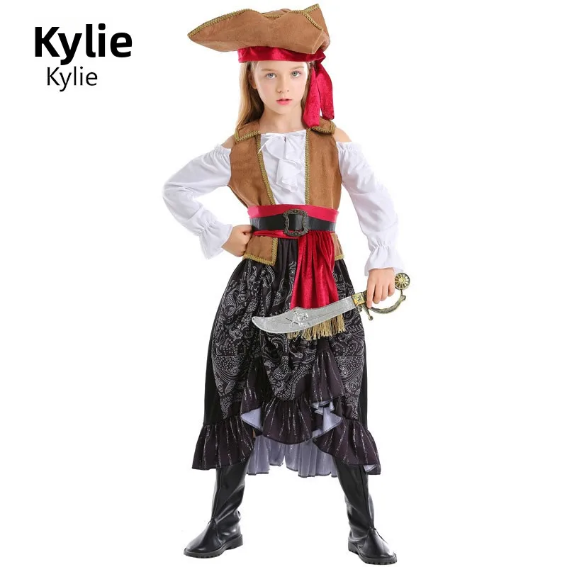 Costume de capitaine de Pirate des caraïbes pour enfants, vêtements de spectacle sur scène en Fiber de Polyester 00%
