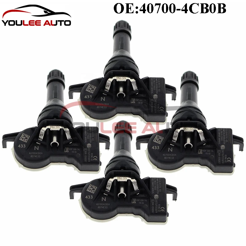 4PCS 40700-4CB0B 40700-4CB0A TPMS Tire Pressure Sensor For Nissan Altima Rogue Leaf Infiniti QX50 Renault Megane Lada Auto Parts