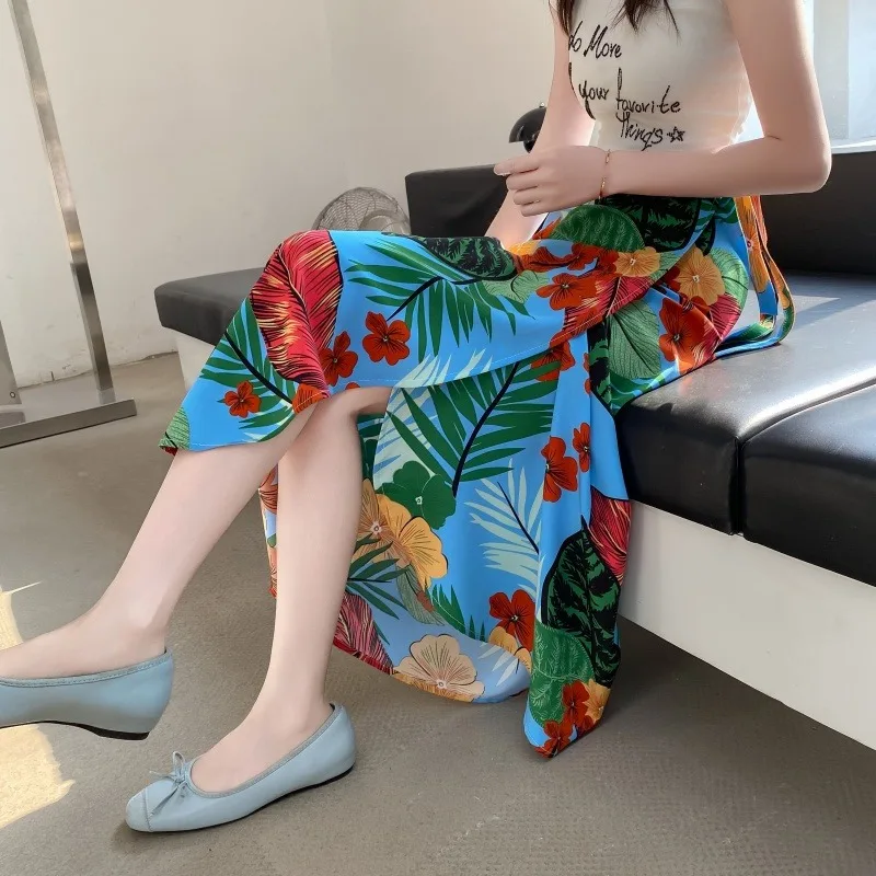 

n Sle One-Piece Beach Skirt Sunscreen Wrap around Women's mid Waist Slim Fit Polyester Print Tourist Travel Dr