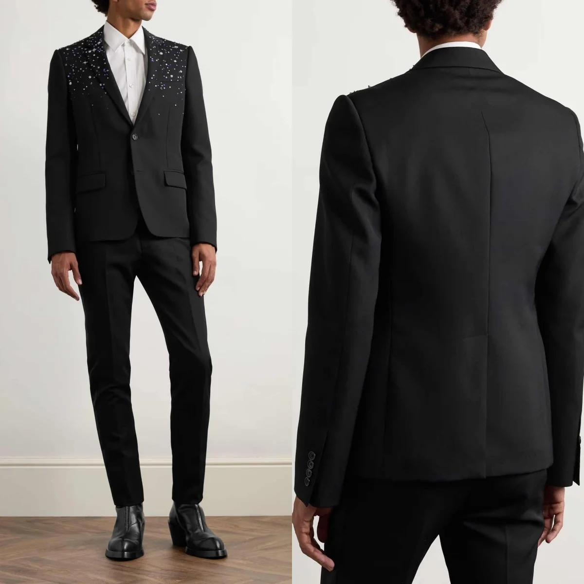 

Modern Crystals Men Suits Single Breasted Notched Lapel Pants Sets Loose Fit Banquet Party 2 Pieces Customized Jacket