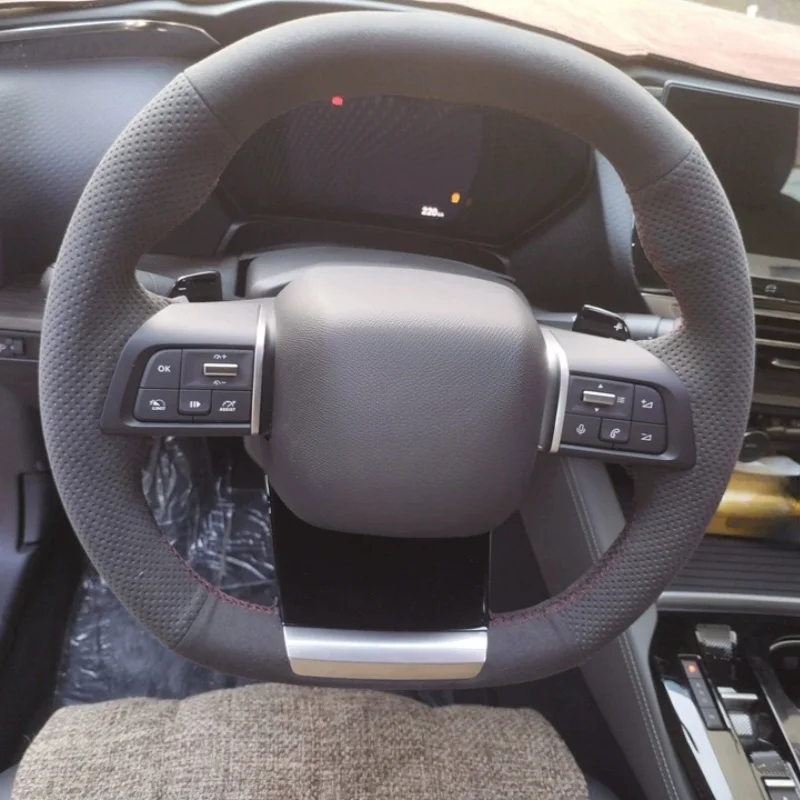

Custom Hand-stitched Black Suede Anti-slip Breathable Car Steering Wheel Cover For Citroen C4 2021-2023 DERMAY Auto Interior