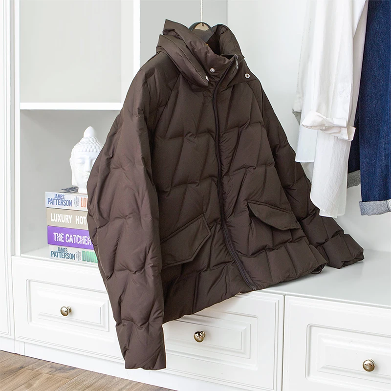 

Зимний теплый свободный пуховик с капюшоном, женские повседневные пуховики на открытом воздухе, пальто, женское белое утиное пуховое пальто на молнии, однотонная верхняя одежда Parker