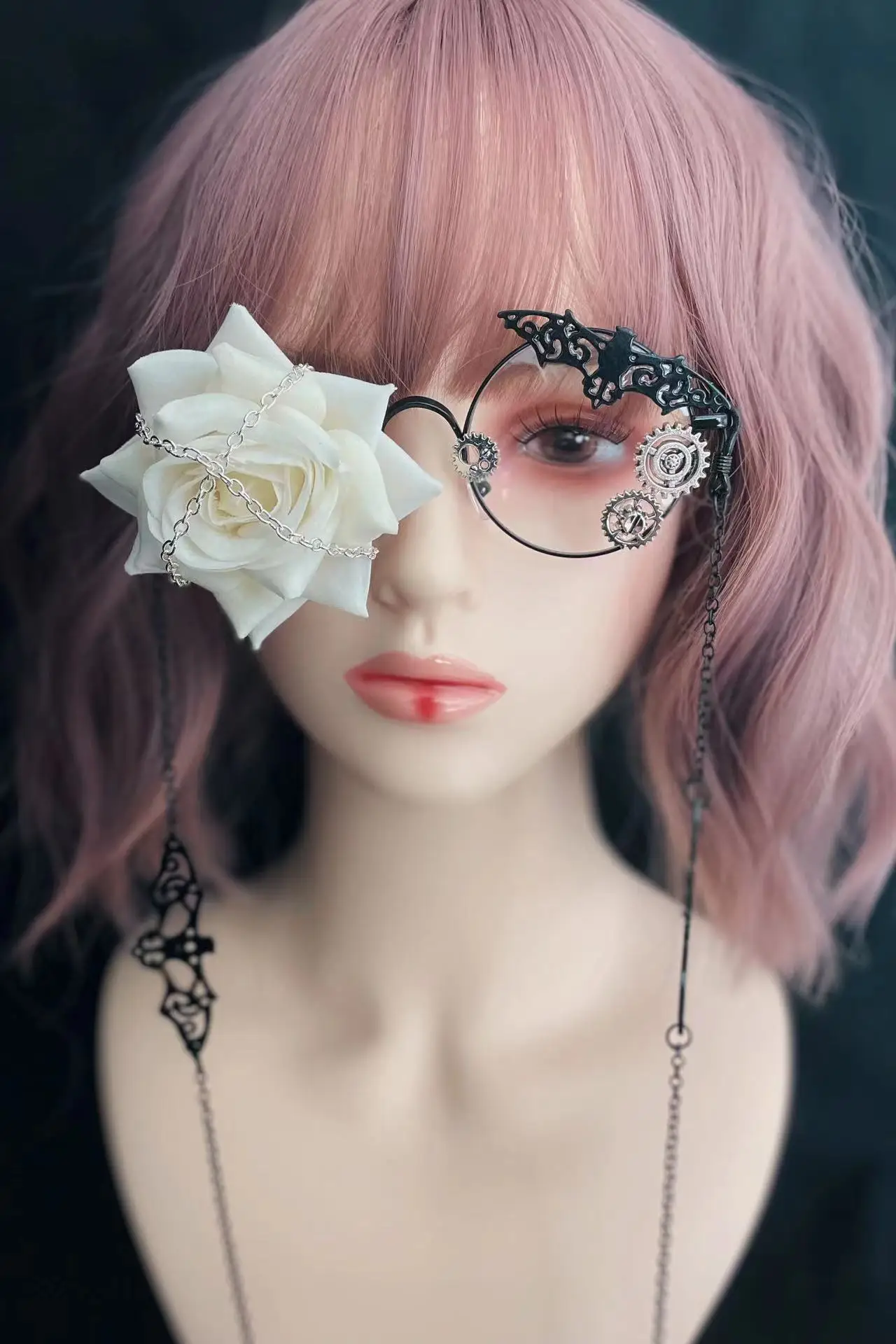 Gafas de Lolita con cadena de rosas para hombre y mujer, accesorios de Cosplay para estudiantes, moda de verano, japonés, Kawaii, JK, Y2k