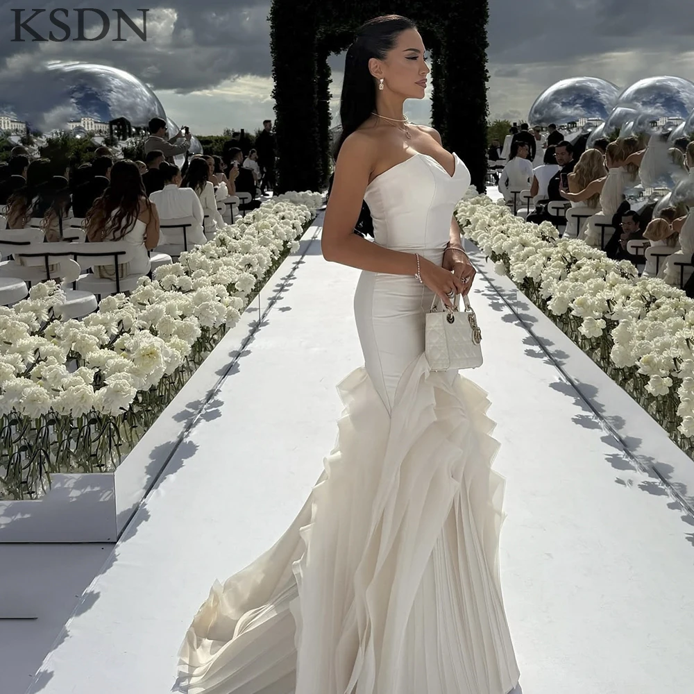 

KSDN Customzied Strapless Evening Dresses Elegant Sweep Train Sleeveless Pleat High Quality Mermaid Special Occasion Dress
