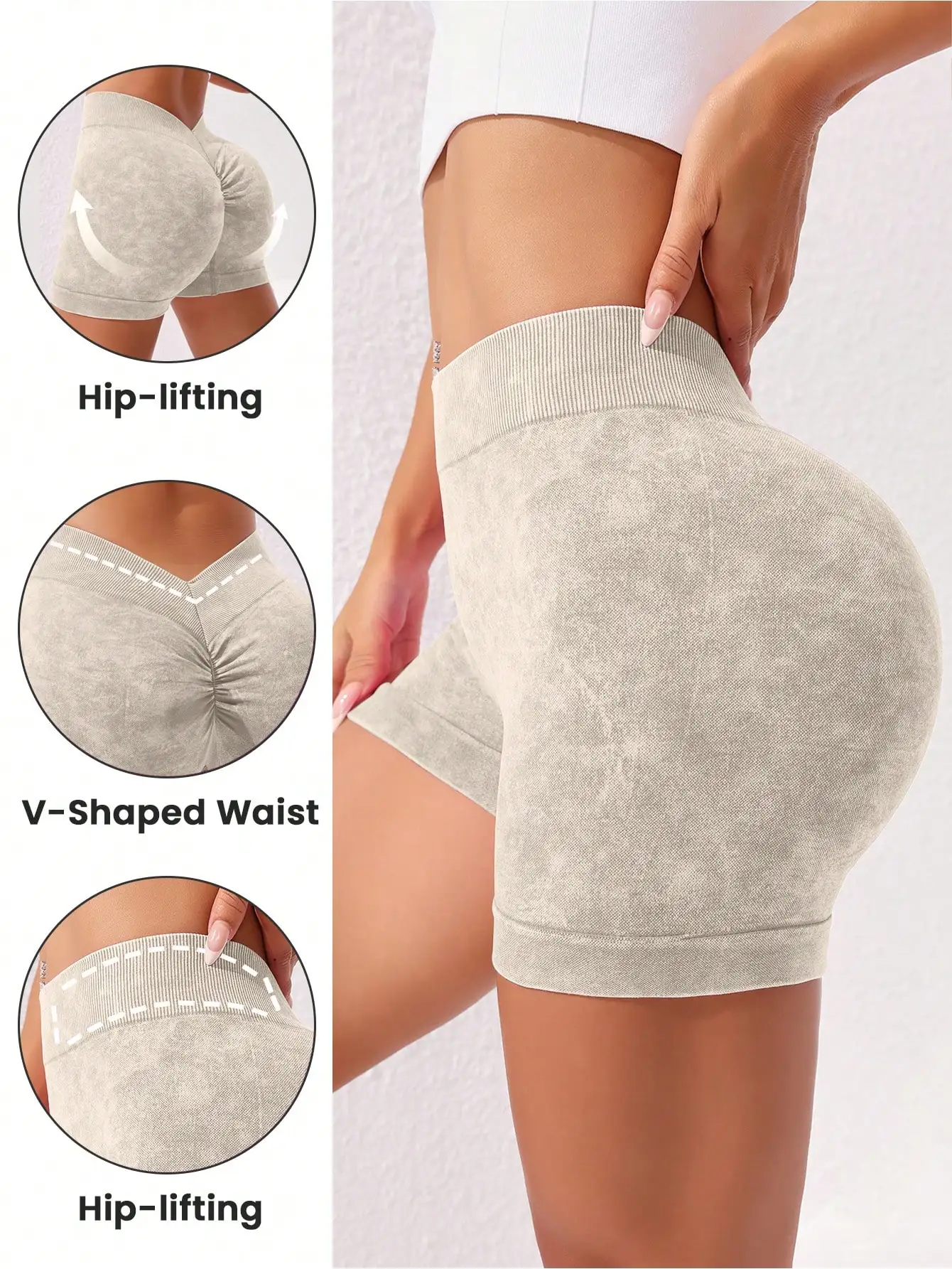 Women's Washed Yoga Shorts Fitness Quick Drying High Waist Workout Biker Shorts Hip Lift V Waist Sports Shorts image 4