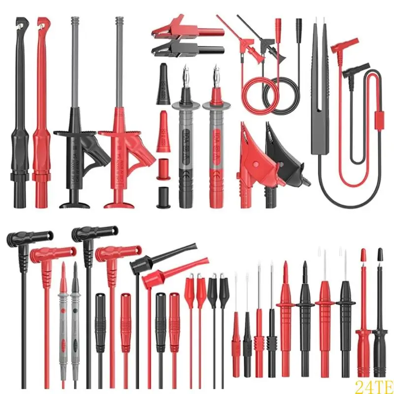 

24TE Multifunction Multimeter Flexible Test Leads Silicone Probes Clip Test Hook For Digital Electrical Diagnostics