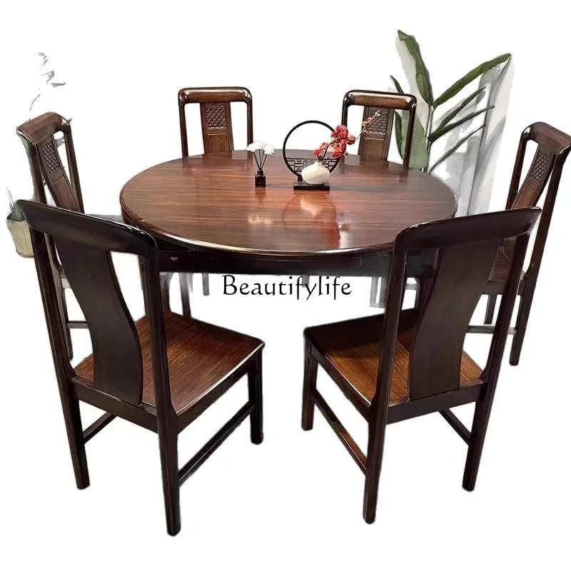 

Dining table ebony wood color solid wood telescopic square and circle combination dual-purpose Chinese small apartment folding