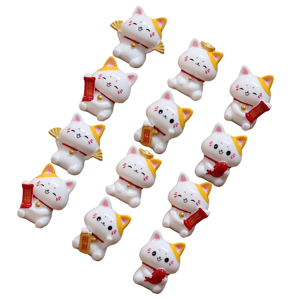 

12 Pcs Miniature Lucky Cat Kitten Toys Themed Birthday Decorations Modeling Outdoor Statue Resin Plant Ornaments Models