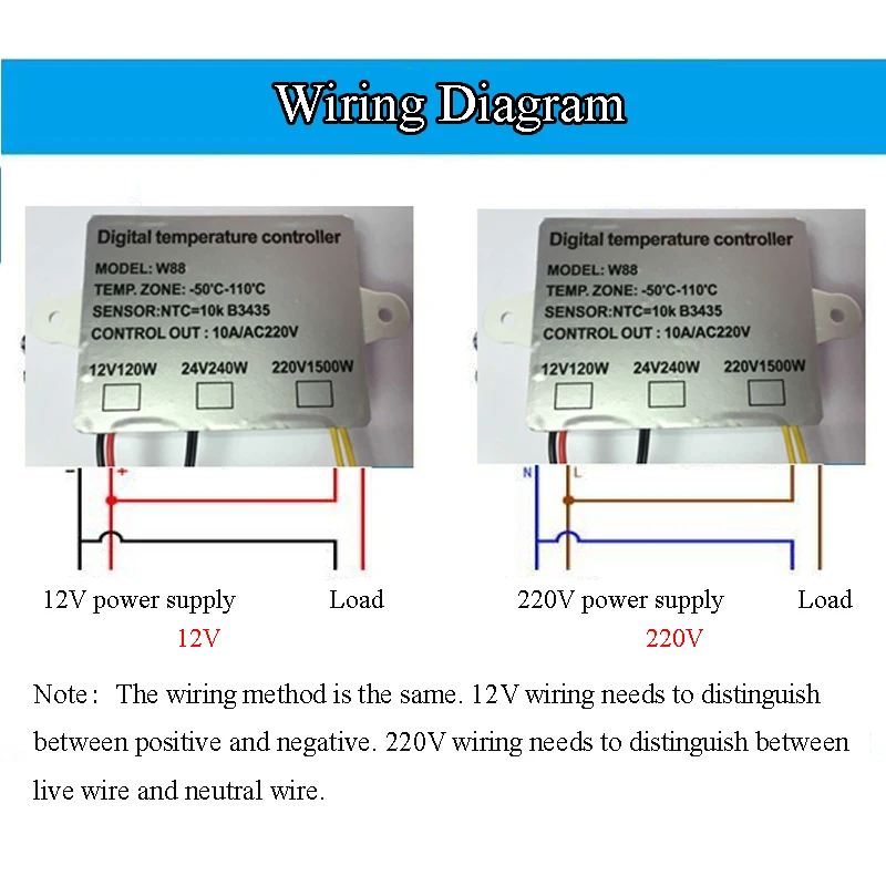 12V/220V 10A Digital LED Temperature Controller Thermostat Control Switch Sensor Thermoregulator W1411