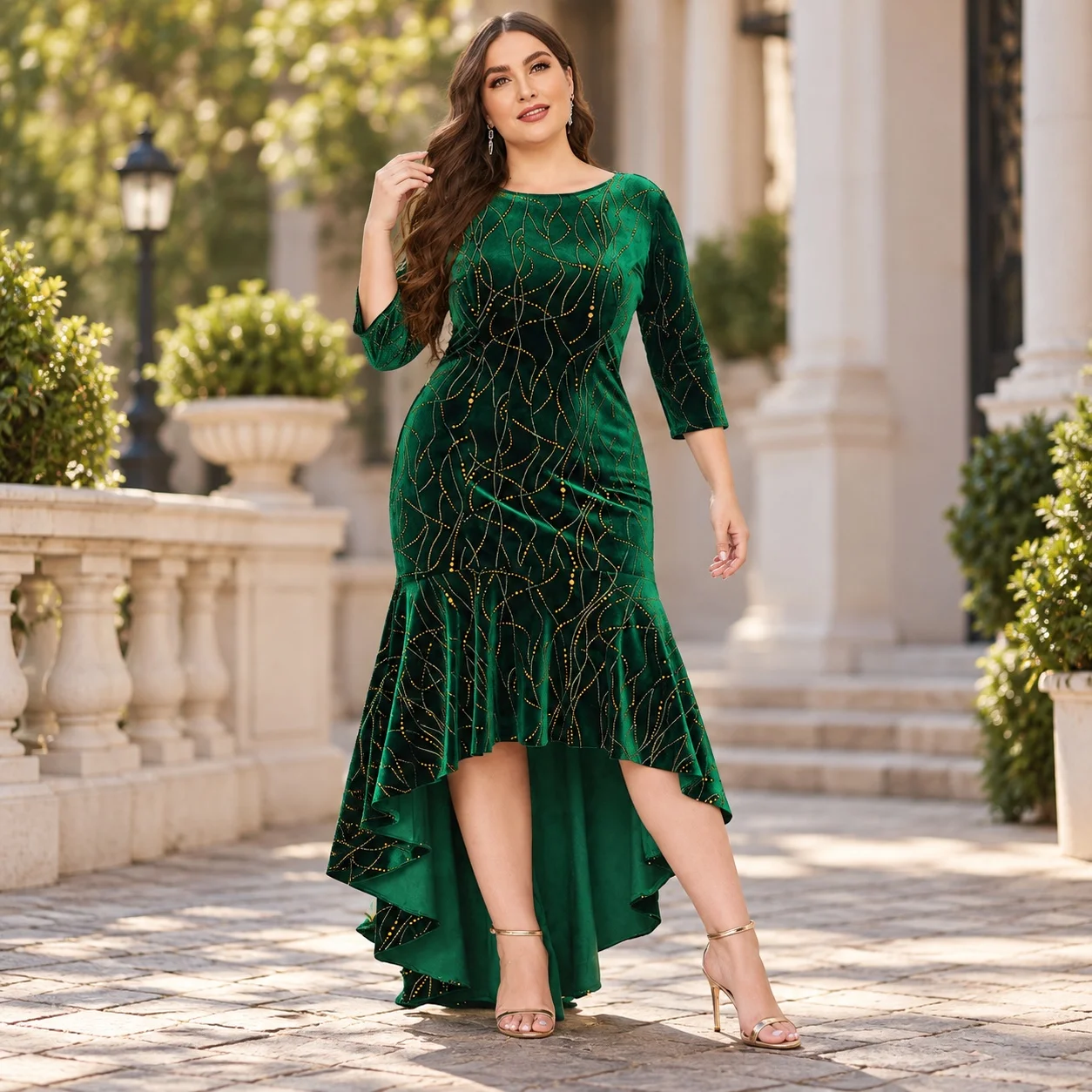 Embroidery Long Dress Mermaid Maxi Length Streetwear with Mermaid Hem European and American Style Long Sleeve Autumn for Women