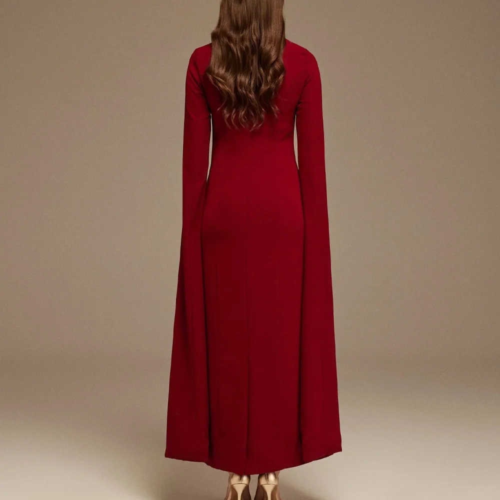 Customized Burgundy Maxi Flared Sleeve Maxi Dress A-line Evening Dresses Formal Exquisite High Quality Prom Party Gown for Women