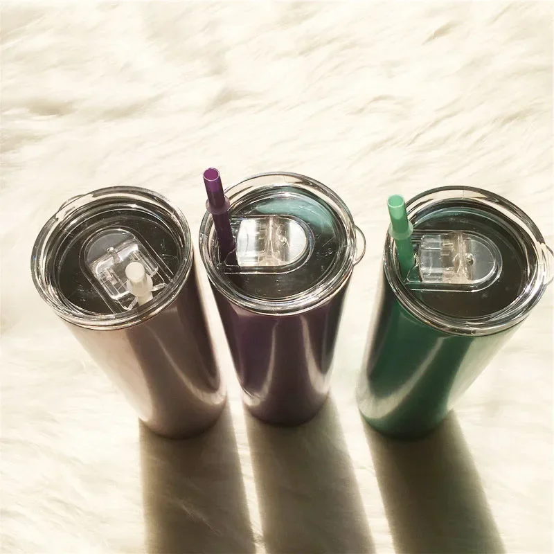 20oz Car Cup Skinny Tumbler Rainbow Paint Straight Cups Hot Sublimation Travel MugsSkinny Cup Straw Bottle