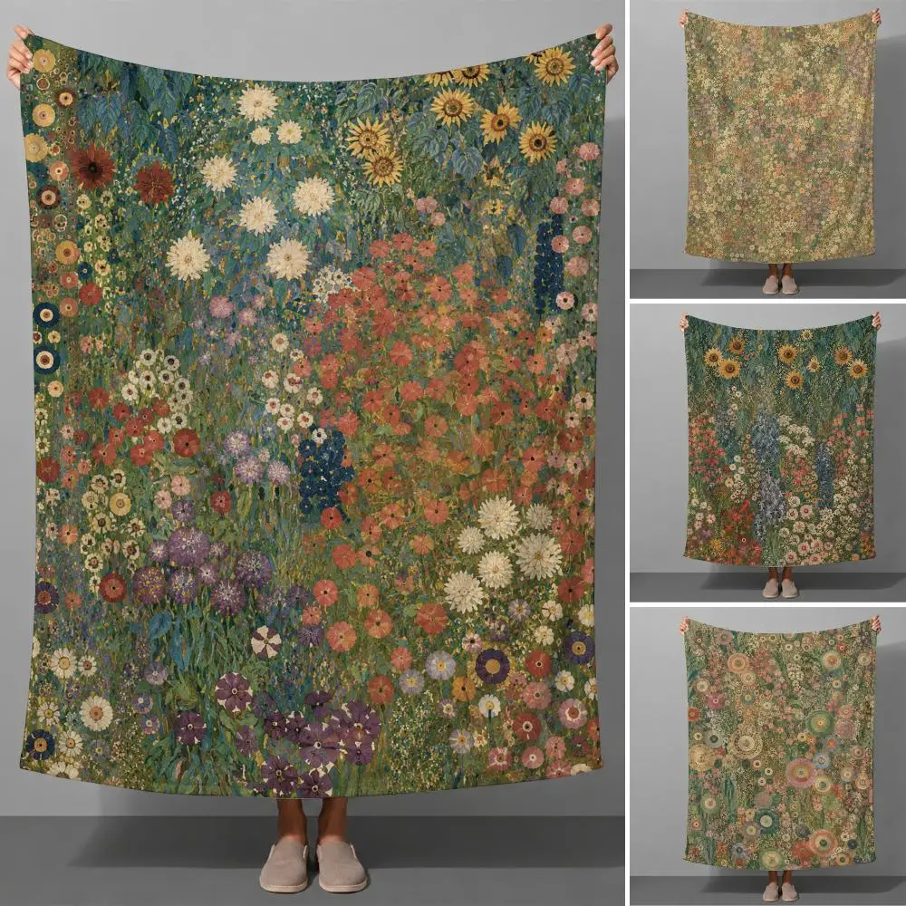 Vintage Wildflower Meadow Floral Oil Painting Art Throw Soft Flannel Throw Blanket for Couch Bed Sofa Warm Cozy All Season