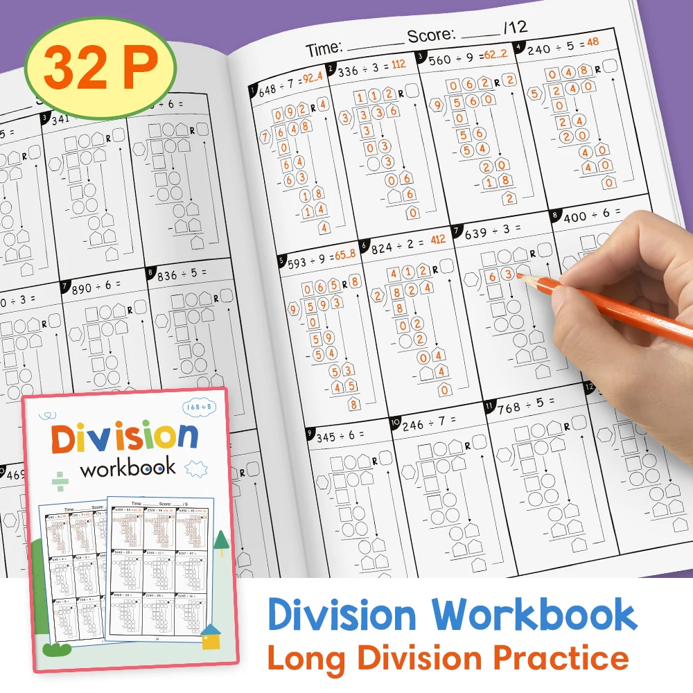 Imagem -04 - Planilha de Prática de Matemática Longa Divisão Multiplicação de Dígitos Livro de Exercícios de Matemática Caderno de Teste Graus 36 Aritmética da Escola Primária