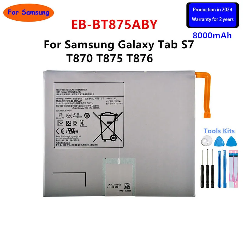 2024 years Brand New EB-BT875ABY 8000mAh Replacement  Battery For Samsung Galaxy Tab S7 T870 T875 T876 Tablet batteria+Tools