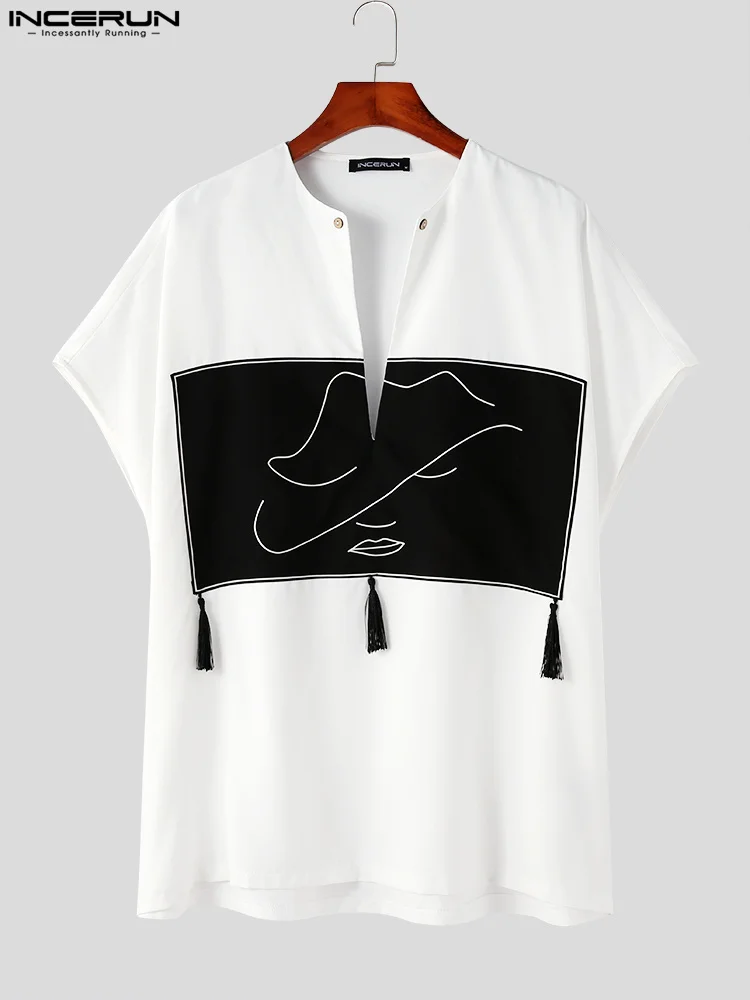 INCERUN-Conjunto de ropa musulmana con borlas para hombre, camiseta de manga corta con cuello en V y pantalones, ropa de calle informal, trajes