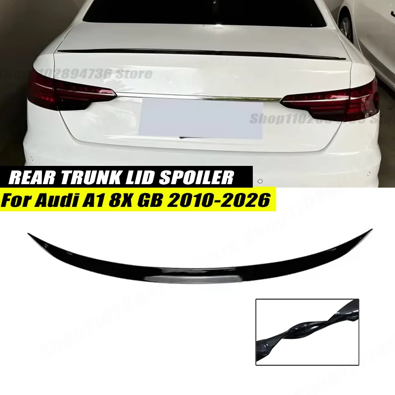 120CM Gloss Black Soft Rubber Rear Trunk Spoiler Lip Wing Splitter 5D Carbon Look Car Accessories For Audi A1 8X GB 2010-2026