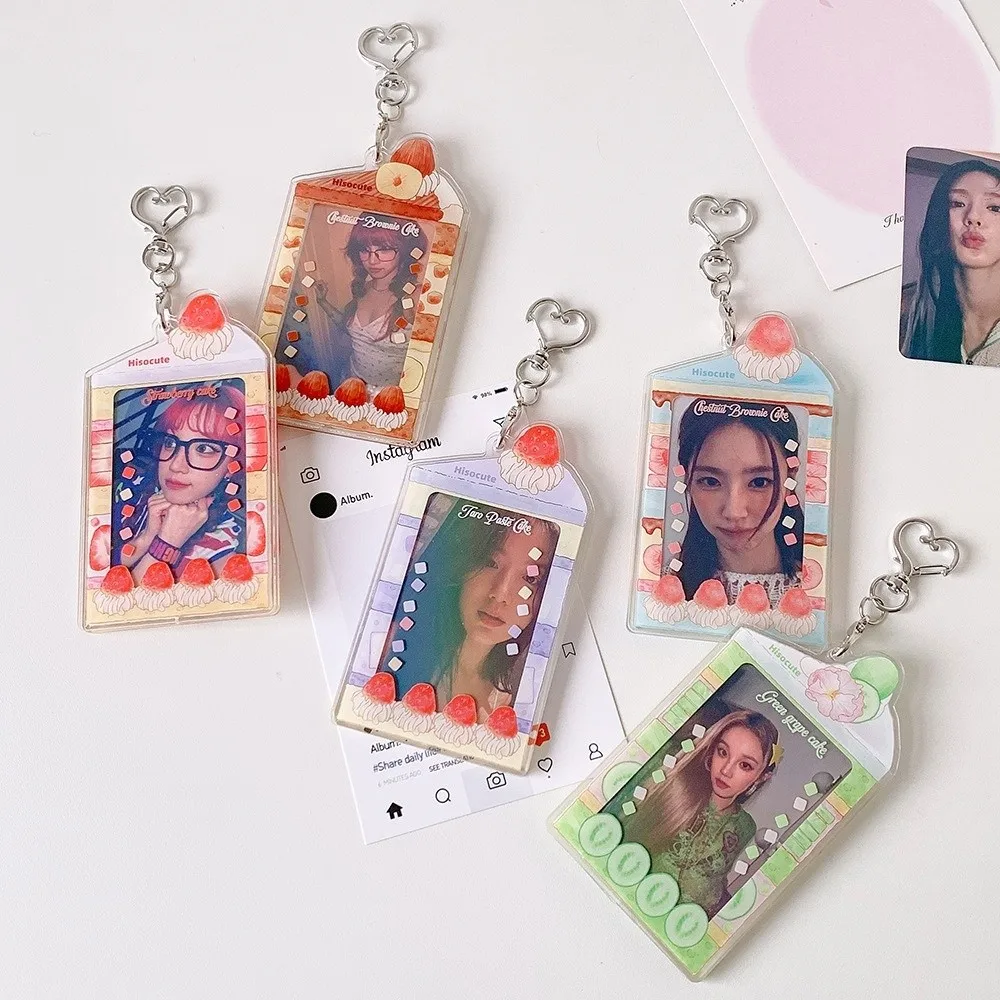 Acrylic Kpop Photocard Holder Keychain Cake Dessert Shape 3 Inch Idol Card Display Protector Transparent
