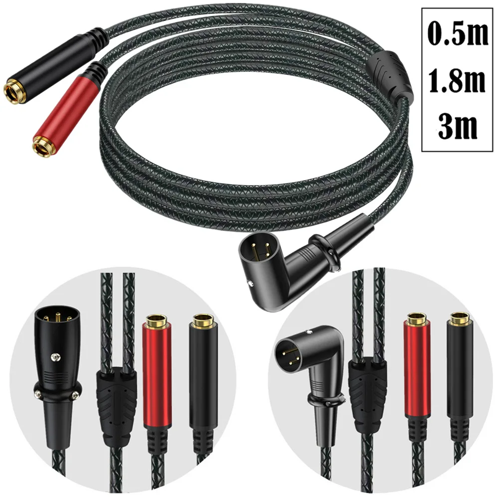 3M 3pin XLR Male/Female to 6.35 Trs Y Splitter Audio Cable Mixer Sound Card Braided Cord Balanced Wire Gold Plug Noise Reduction