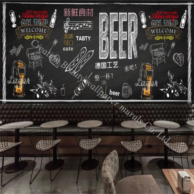 

German Craft Beer Chalk Blackboard 3d Mural Wallpaper for Bar Restaurant Background Industrial Decor Self Adhesive Wall Paper