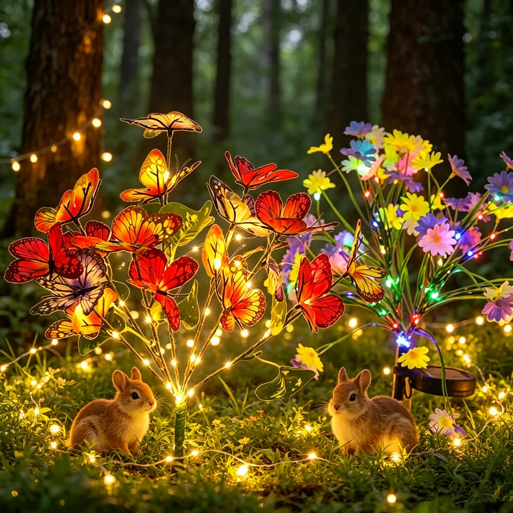 Outdoor Wedding Christmas Party Decor Solar Butterfly Flower Ground Lights for Garden Camping Garden Lamp Yard Lawn Decoration