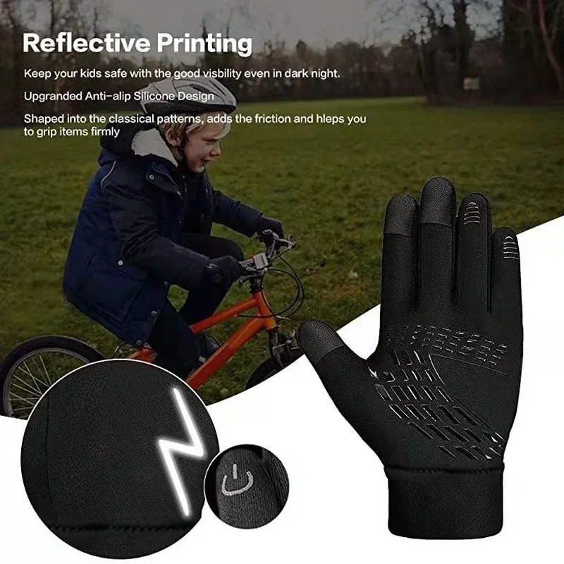 Guanti da bicicletta per bambini invernali guanti caldi antiscivolo impermeabili Touch Screen Sport all\'aria aperta bici ciclismo sci guanti a dita