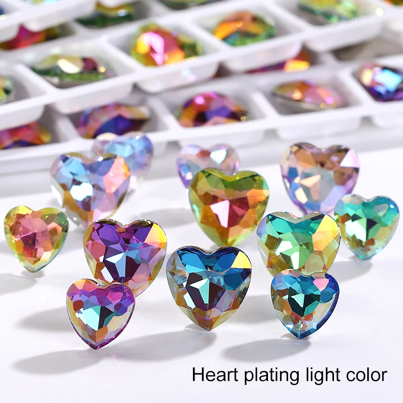 8mm Glitter Glass Rhinestones Heart Shape K9 Glass Crystals Stone Pointback Nail Art Crafts Glue On Stones Jewelry Accessories