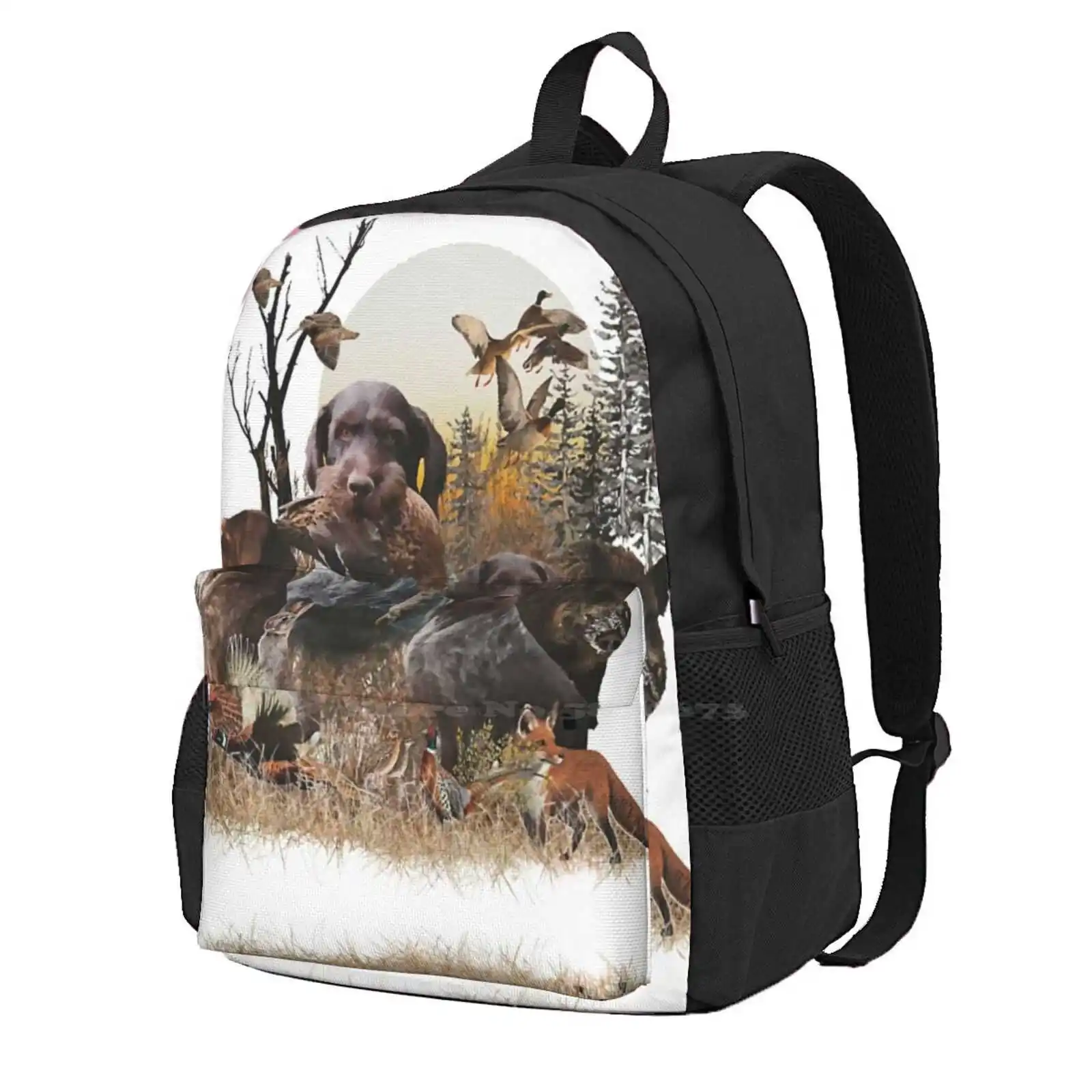 German Wirehaired Pointers , Always Ready To Hunt Teen College Student Backpack Laptop Travel Bags German Wirehaired Pointer