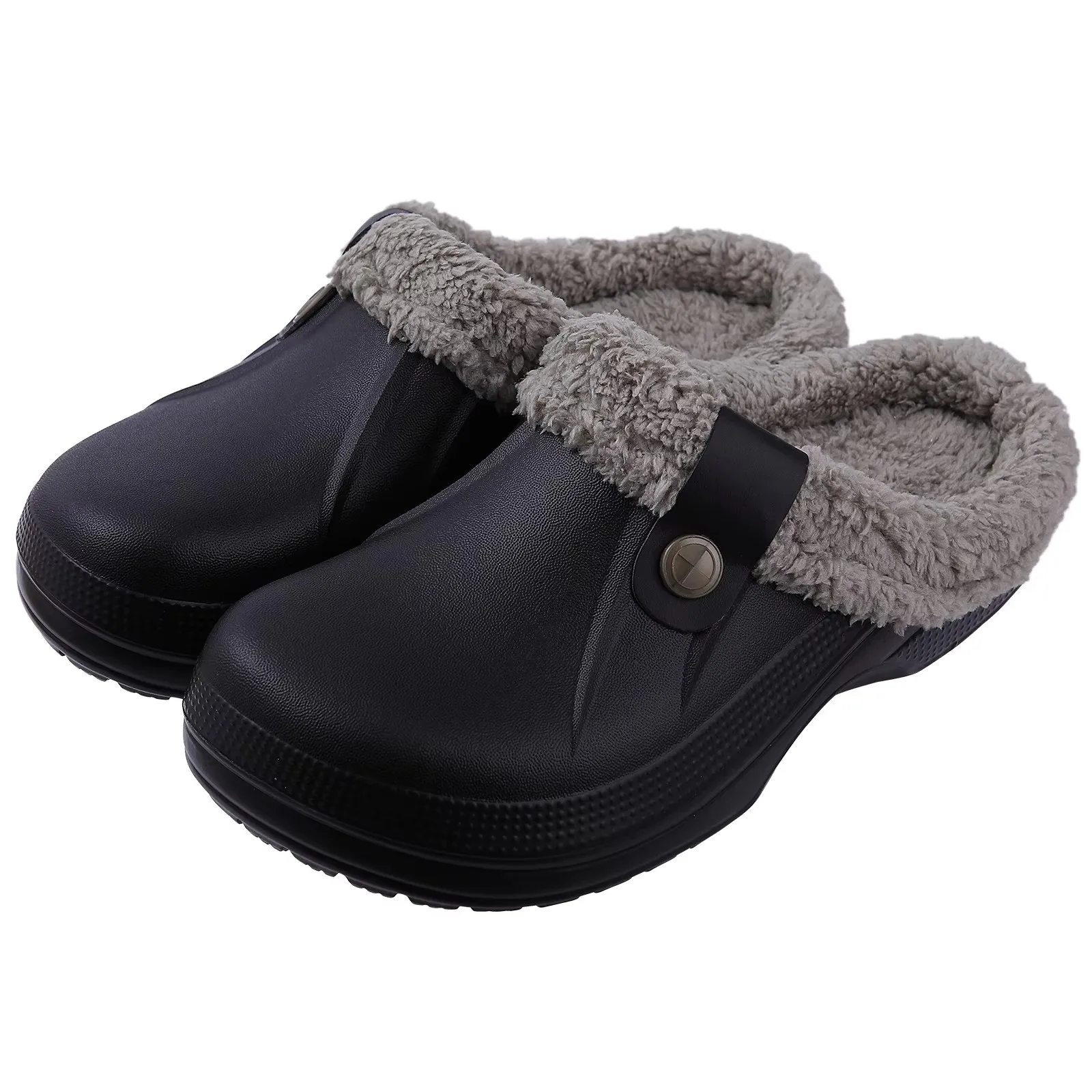 Tamancos Crestar-Fur Forrado para Mulheres, Chinelos Impermeáveis, Sapatos de Jardim, Quente, Luxuoso, Casa, Chinelos Fuzzy, Interior, Mulas Ao Ar Livre, Inverno