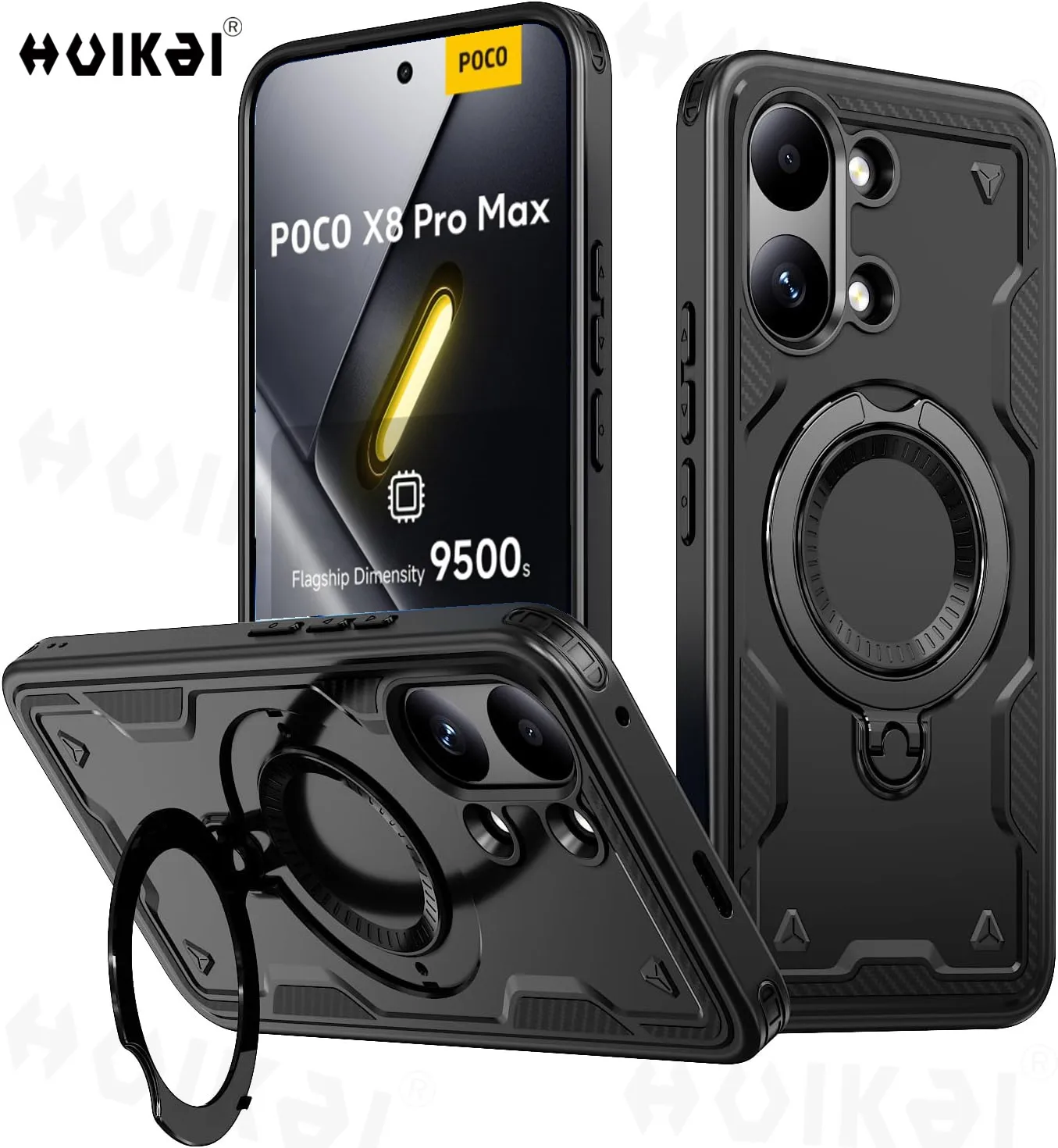 Hülle für Xiaomi Poco X8 Pro 5G Xiaomi Poco X8 mit magnetischem Drehringhalter, robuste TPU+PC stoßfeste Schutzhülle mit Fallschutz.