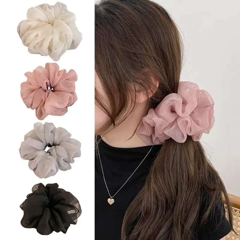 2024 Summer Organza Scrunchies Oversized Girls Sweet Elastic Hair Bands Lady Hair Accessories Chiffon Ponytail Holders Hair Rope