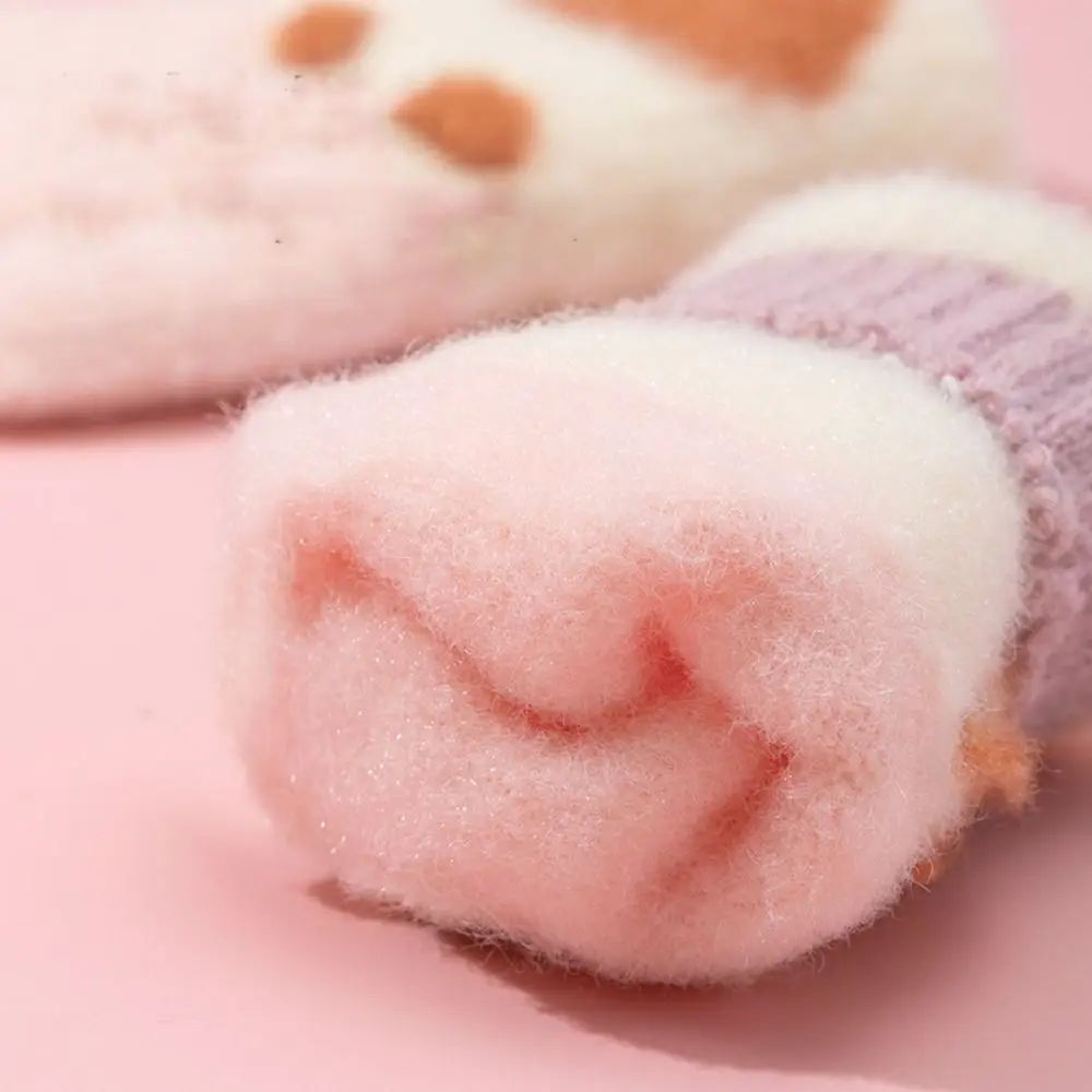 Cute Thicken Plush Winter Kids Gloves Cat Paw Furry Full Finger Mittens Slush Gloves Kids