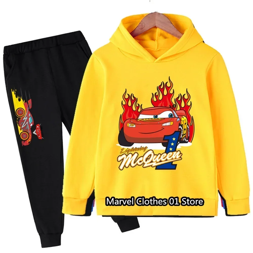 Disney Pixar Cars Lightning McQueen Kids Sportswear Suits Girls Casual Thin Hoodie Black Pants Chilren Outerwear Clothing Sets