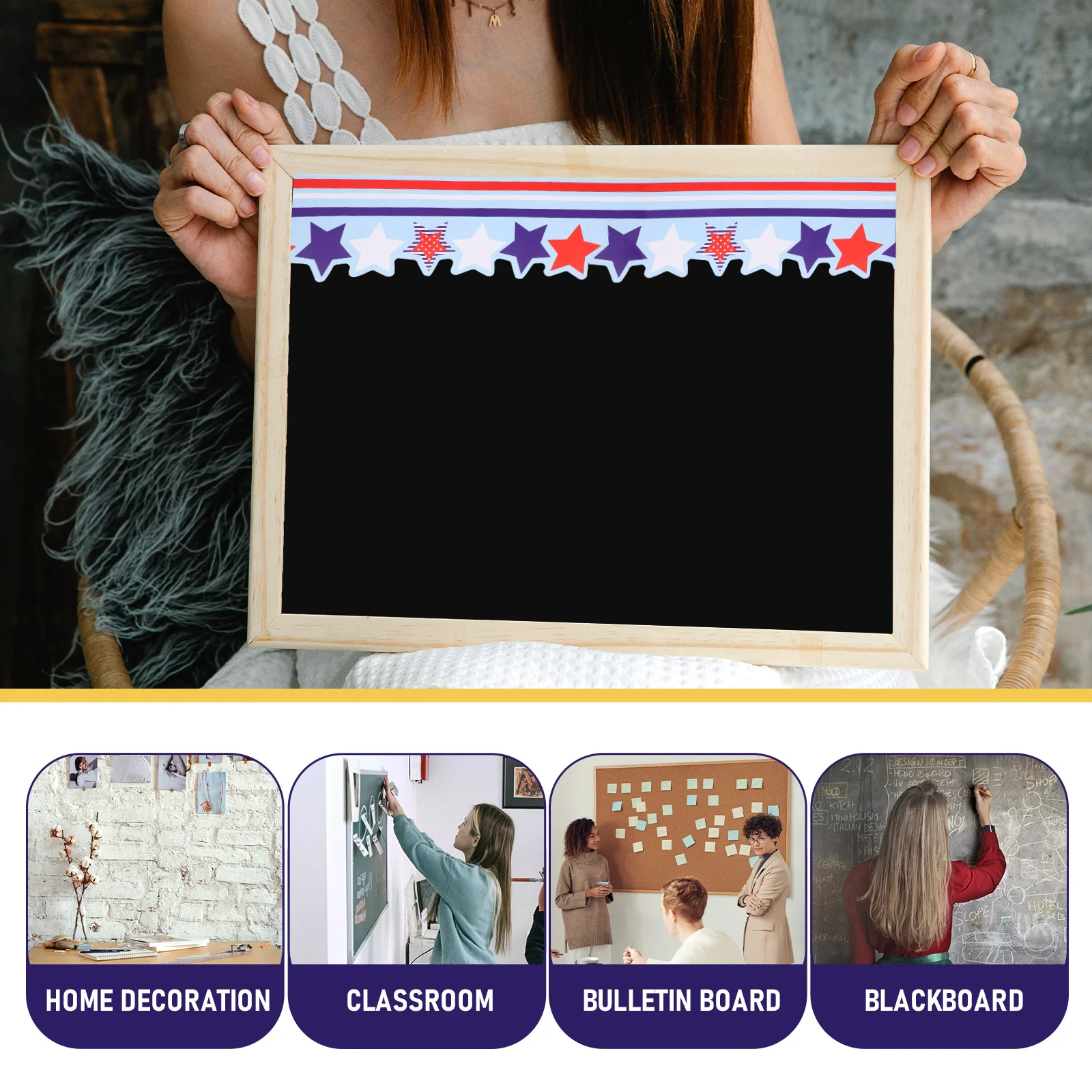 

Pentagram Sticker Blackboard Border Vintage Independence Day Clear Paper Coated Borders Bulletin