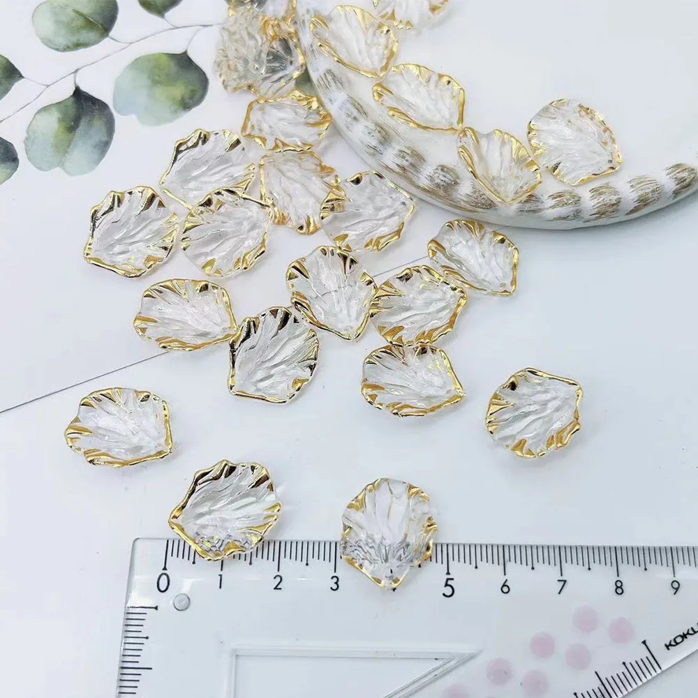 50Pcs Acrylic Cabbage Leaf Shape Loose Beads Transparent White Golden Edge Beads For Jewelry Making DIY Hair Accessories 18x20mm