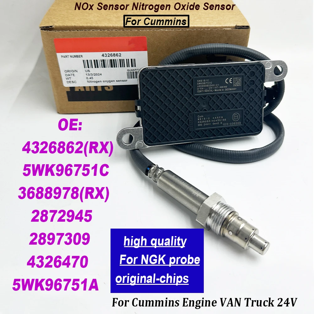 4326862 5WK96751C For NGK Probe Nitrogen Oxygen For Cummins Engine 24V NOX Sensor 4326470 2897309 3688978 2872945 5WK96751A