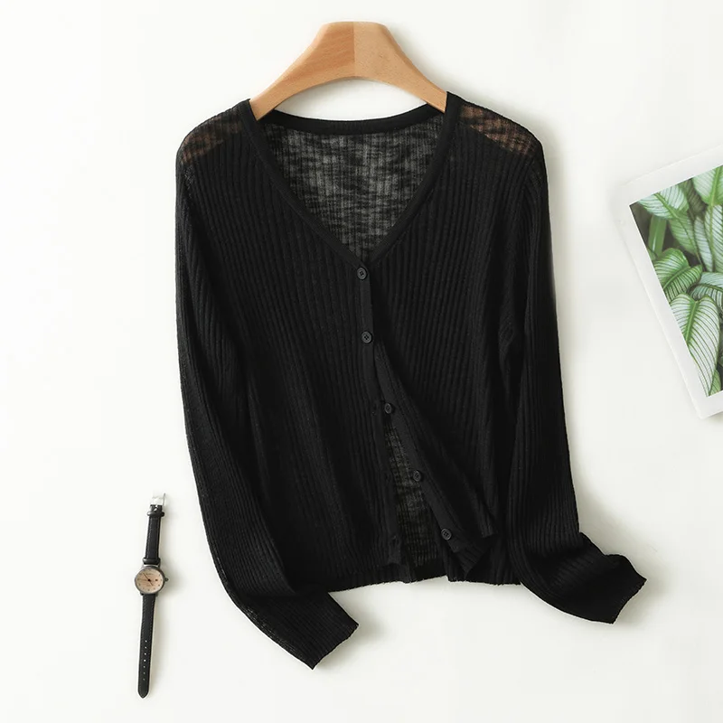 Free Shipping 100% Wool Knitted V-neck Summer Cardigans Cashmere Sweaters Women Soft High Quality Ladies Jumpers Clothes Y02