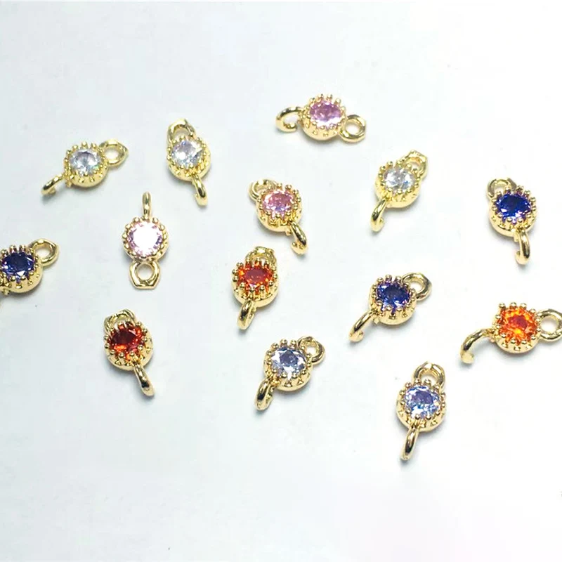 50pcs/ Bag Fashion copper inlaid round zircon Gold Plated Bracelet Earring Pendant hairpin clothing production materials