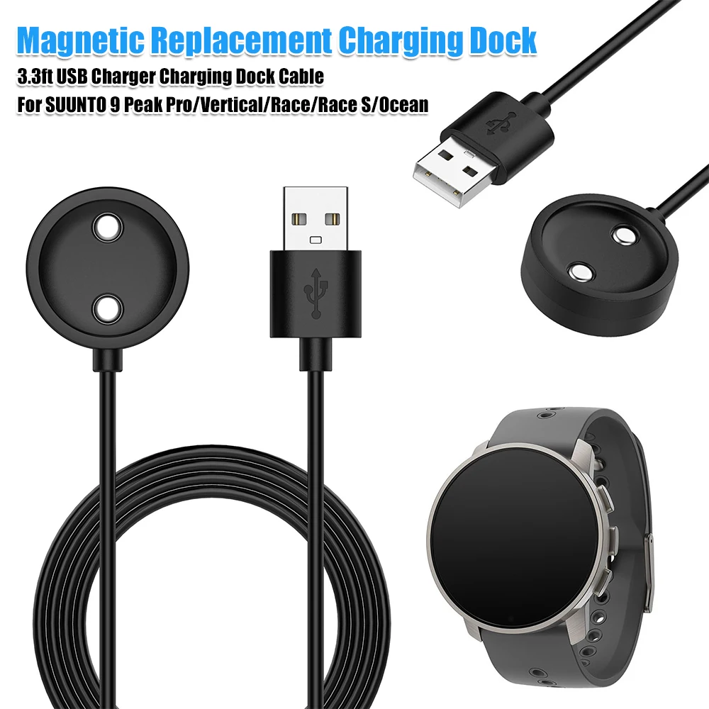Magnetic Replacement Charging Dock Smart Watch Accessories USB Cable Cord for SUUNTO 9 Peak Pro/Vertical/Race/Race S/Ocean